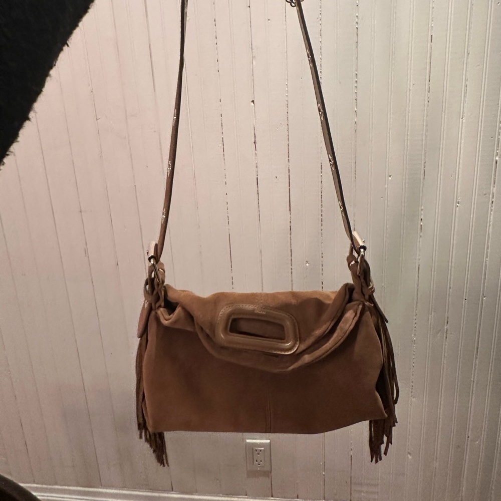 Maje Brown Suede Fringe Shoulder Bag